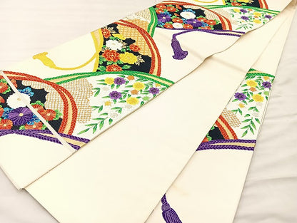 平和屋着物◎六通柄袋帯 唐織 組紐青海波花文 金糸 正絹 逸品 BAAK5733if