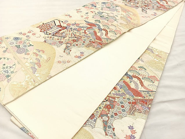 平和屋着物◎六通柄袋帯 唐織 遠山有職文 金糸 正絹 逸品 BAAK5732if