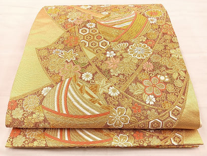 平和屋着物◎六通柄袋帯 唐織 糸巻熨斗花文 金銀糸 正絹 逸品 BAAK5746if