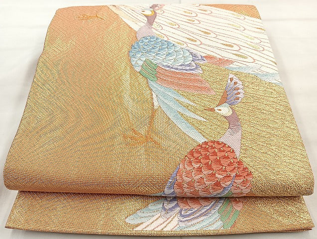 平和屋着物◎六通柄袋帯 唐織 孔雀 金糸 正絹 逸品 BAAK6166cm