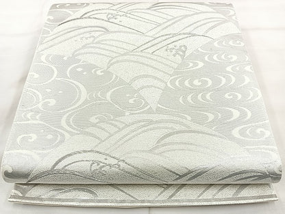 平和屋着物◎六通柄袋帯 立波青海波 銀糸 正絹 逸品 BAAK6170cm