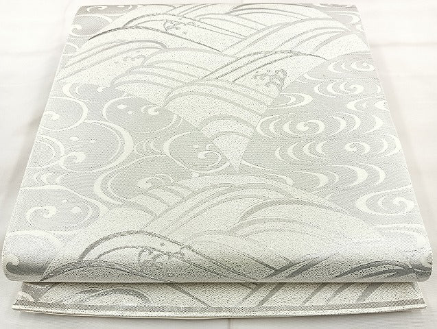 平和屋着物◎六通柄袋帯 立波青海波 銀糸 正絹 逸品 BAAK6170cm