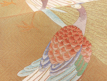平和屋着物◎六通柄袋帯 唐織 孔雀 金糸 正絹 逸品 BAAK6166cm