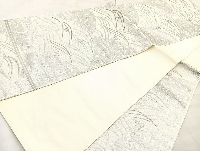 平和屋着物◎六通柄袋帯 立波青海波 銀糸 正絹 逸品 BAAK6170cm