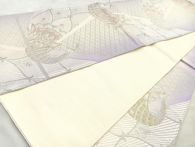 平和屋着物◎六通柄袋帯 唐織 孔雀 金銀糸 正絹 逸品 BAAK6169cm