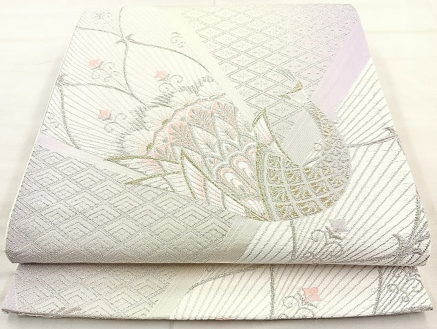 平和屋着物◎六通柄袋帯 唐織 孔雀 金銀糸 正絹 逸品 BAAK6169cm