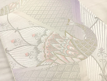 平和屋着物◎六通柄袋帯 唐織 孔雀 金銀糸 正絹 逸品 BAAK6169cm