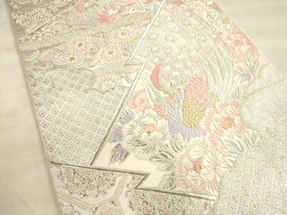 平和屋着物■六通柄袋帯 孔雀花文 金銀糸 正絹 逸品 DAAH7624sf