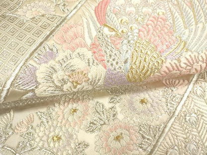平和屋着物■六通柄袋帯 孔雀花文 金銀糸 正絹 逸品 DAAH7624sf