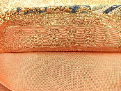 平和屋着物◎六通柄袋帯 唐織 扇面松皮崩文 金糸 正絹 逸品 BAAK6182cm