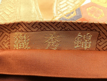 平和屋着物◎六通柄袋帯 唐織 織秀錦 金糸 正絹 逸品 BAAK6191cm