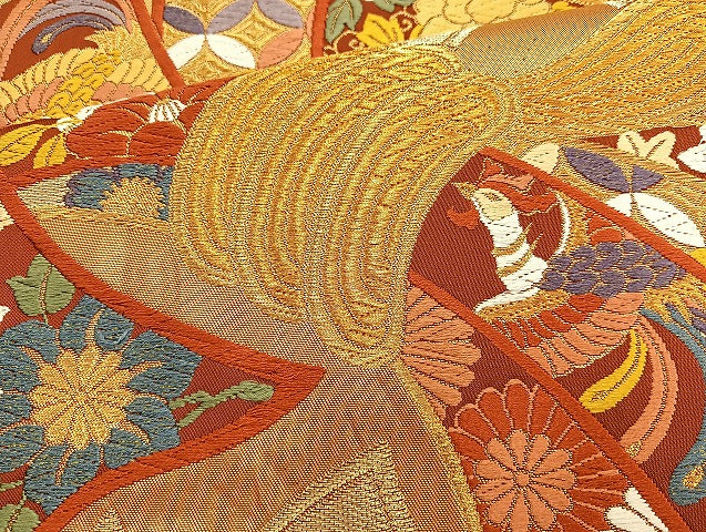 平和屋着物◎六通柄袋帯 唐織 織秀錦 金糸 正絹 逸品 BAAK6191cm