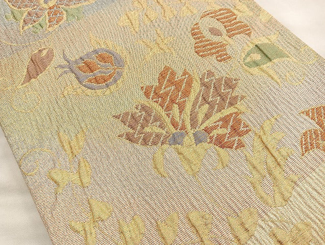 平和屋着物◎六通柄袋帯 ふくれ織 花唐草文 金糸 正絹 逸品 BAAK6187cm