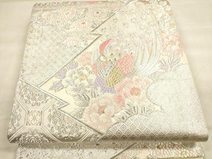 平和屋着物■六通柄袋帯 孔雀花文 金銀糸 正絹 逸品 DAAH7624sf