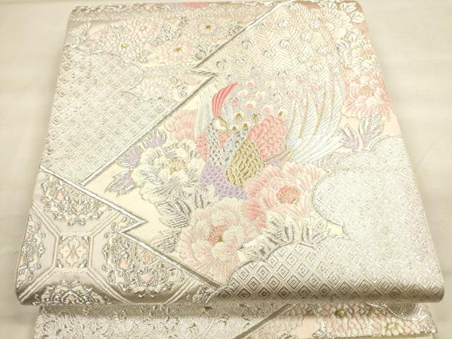 平和屋着物■六通柄袋帯 孔雀花文 金銀糸 正絹 逸品 DAAH7624sf