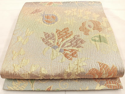 平和屋着物◎六通柄袋帯 ふくれ織 花唐草文 金糸 正絹 逸品 BAAK6187cm
