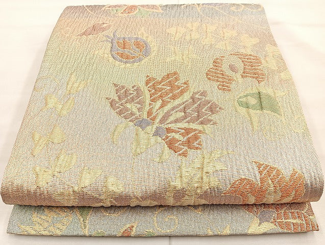 平和屋着物◎六通柄袋帯 ふくれ織 花唐草文 金糸 正絹 逸品 BAAK6187cm
