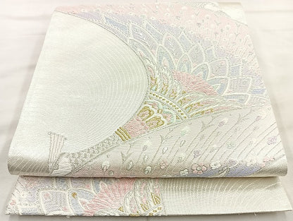 平和屋着物◎六通柄袋帯 唐織 孔雀 金銀糸 正絹 逸品 BAAK6179cm