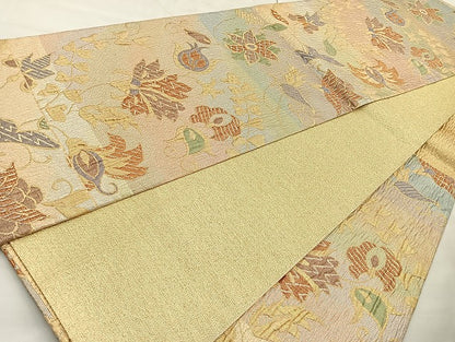 平和屋着物◎六通柄袋帯 ふくれ織 花唐草文 金糸 正絹 逸品 BAAK6187cm