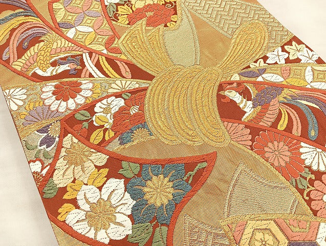 平和屋着物◎六通柄袋帯 唐織 織秀錦 金糸 正絹 逸品 BAAK6191cm