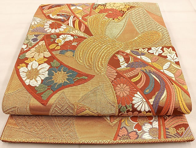 平和屋着物◎六通柄袋帯 唐織 織秀錦 金糸 正絹 逸品 BAAK6191cm