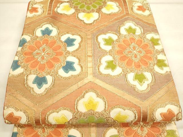 平和屋着物■六通柄袋帯　正倉院亀甲花文　金糸　正絹　逸品　DAAH7626sf