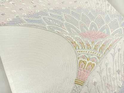 平和屋着物◎六通柄袋帯 唐織 孔雀 金銀糸 正絹 逸品 BAAK6179cm