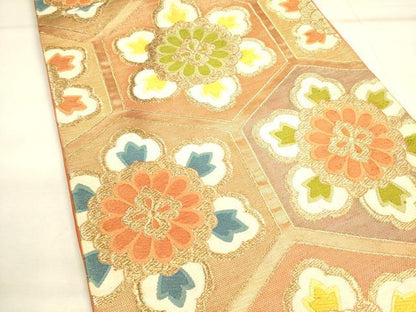 平和屋着物■六通柄袋帯　正倉院亀甲花文　金糸　正絹　逸品　DAAH7626sf