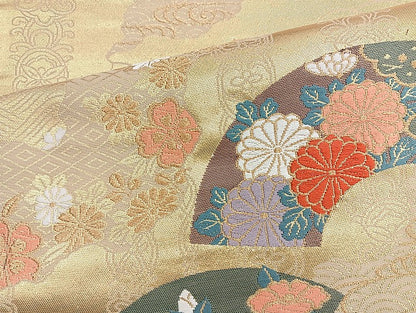 平和屋着物◎六通柄袋帯 唐織 道長地紙文 金糸 正絹 逸品 BAAK8606cm