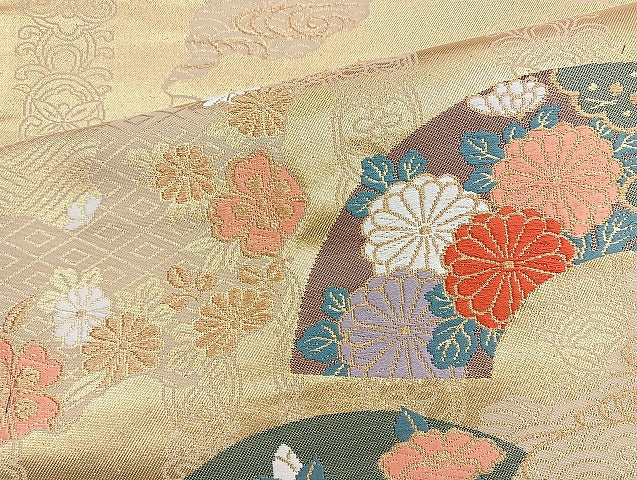 平和屋着物◎六通柄袋帯 唐織 道長地紙文 金糸 正絹 逸品 BAAK8606cm