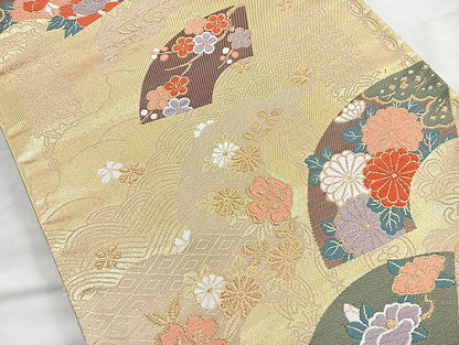 平和屋着物◎六通柄袋帯 唐織 道長地紙文 金糸 正絹 逸品 BAAK8606cm