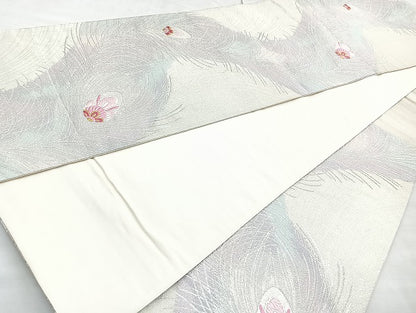平和屋着物◎六通柄袋帯 唐織 孔雀羽 金銀糸 正絹 逸品 BAAK8601cm