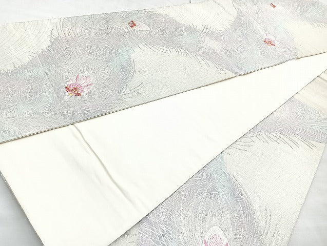 平和屋着物◎六通柄袋帯 唐織 孔雀羽 金銀糸 正絹 逸品 BAAK8601cm