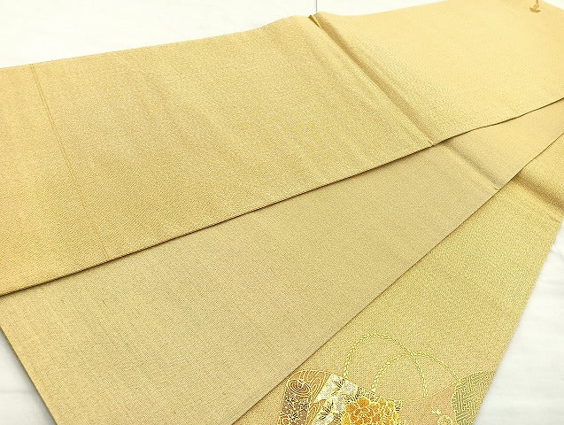 平和屋着物◎太鼓柄袋帯 花鳥絵巻 金彩 正絹 逸品 BAAK8707cm