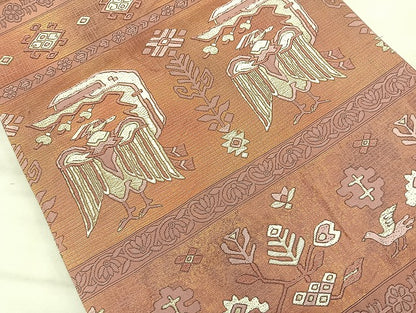 平和屋着物◎六通柄袋帯 唐織 更紗花鳥文 手織 引箔 正絹 逸品 BAAK8632cm