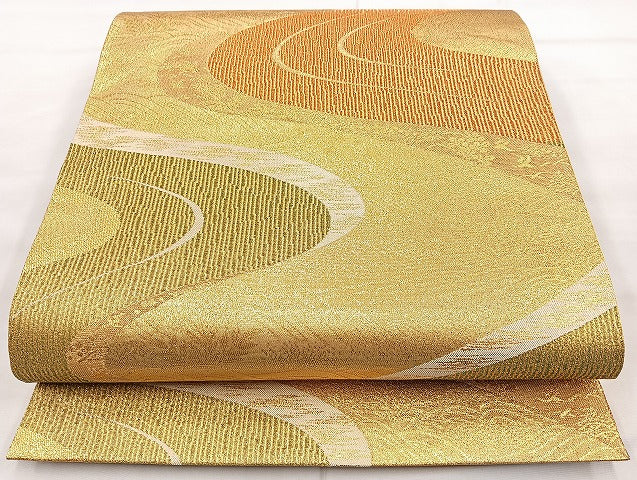 平和屋着物◎佐賀錦 六通柄袋帯 流水文 金糸 正絹 逸品 BAAK8630cm
