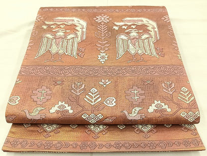 平和屋着物◎六通柄袋帯 唐織 更紗花鳥文 手織 引箔 正絹 逸品 BAAK8632cm