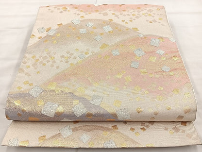平和屋着物◎六通柄袋帯 遠山箔散らし 金銀糸 正絹 逸品 BAAK8628cm