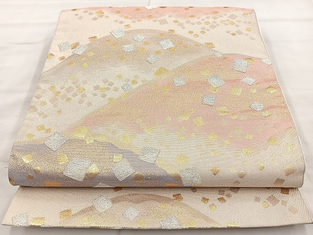 平和屋着物◎六通柄袋帯 遠山箔散らし 金銀糸 正絹 逸品 BAAK8628cm