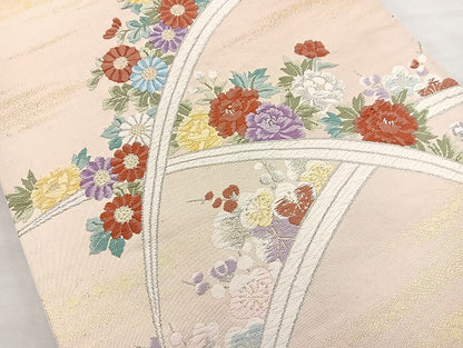 平和屋着物◎六通柄袋帯 唐織 芝草花文 金銀糸 正絹 逸品 BAAK8615cm