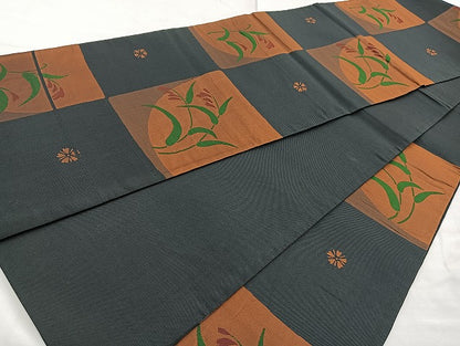 平和屋着物◎六通柄袋帯 雲母 市松花文 正絹 逸品 BAAK8633cm