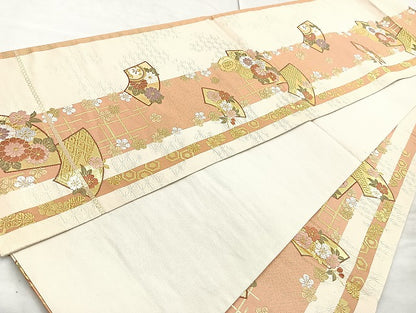 平和屋着物◎六通柄袋帯 唐織 地紙花鼓文 金糸 正絹 逸品 BAAK8654cm