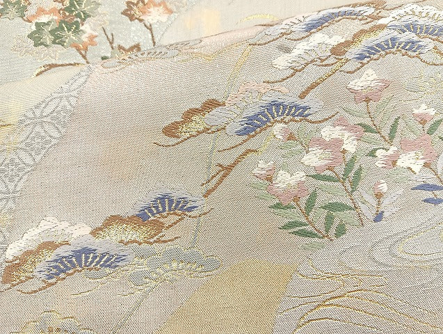 平和屋着物◎六通柄袋帯 唐織 道長草花文 金銀糸 正絹 逸品 BAAK8656cm