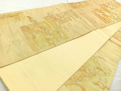 平和屋着物◎六通柄袋帯 色紙取松竹梅文 金糸 正絹 逸品 BAAK8667cm
