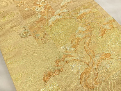 平和屋着物◎六通柄袋帯 色紙取松竹梅文 金糸 正絹 逸品 BAAK8667cm