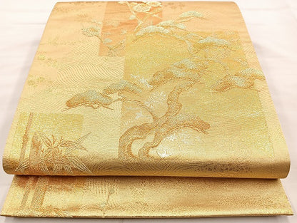 平和屋着物◎六通柄袋帯 色紙取松竹梅文 金糸 正絹 逸品 BAAK8667cm