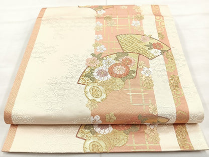 平和屋着物◎六通柄袋帯 唐織 地紙花鼓文 金糸 正絹 逸品 BAAK8654cm