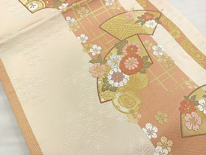 平和屋着物◎六通柄袋帯 唐織 地紙花鼓文 金糸 正絹 逸品 BAAK8654cm