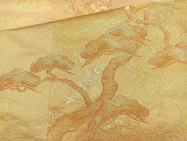 平和屋着物◎六通柄袋帯 色紙取松竹梅文 金糸 正絹 逸品 BAAK8667cm