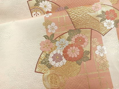 平和屋着物◎六通柄袋帯 唐織 地紙花鼓文 金糸 正絹 逸品 BAAK8654cm